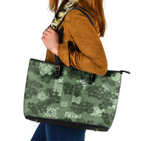 Hawaii Tapa Leather Tote Bag Hibiscus Mix Hawaiian Quilt Patches - Sage Green - Wonder Print Shop