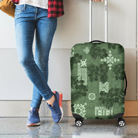 Hawaii Tapa Luggage Cover Hibiscus Mix Hawaiian Quilt Patches - Sage Green - Wonder Print Shop