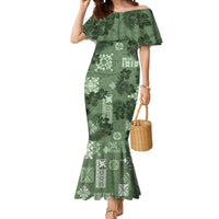Hawaii Tapa Mermaid Dress Hibiscus Mix Hawaiian Quilt Patches - Sage Green - Wonder Print Shop