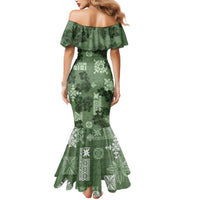 Hawaii Tapa Mermaid Dress Hibiscus Mix Hawaiian Quilt Patches - Sage Green - Wonder Print Shop