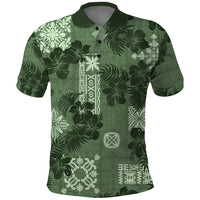 Hawaii Tapa Polo Shirt Hibiscus Mix Hawaiian Quilt Patches - Sage Green - Wonder Print Shop