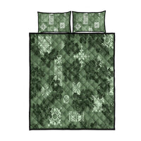 Hawaii Tapa Quilt Bed Set Hibiscus Mix Hawaiian Quilt Patches - Sage Green - Wonder Print Shop