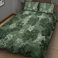Hawaii Tapa Quilt Bed Set Hibiscus Mix Hawaiian Quilt Patches - Sage Green - Wonder Print Shop