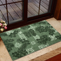 Hawaii Tapa Rubber Doormat Hibiscus Mix Hawaiian Quilt Patches - Sage Green - Wonder Print Shop
