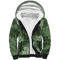 Hawaii Tapa Sherpa Hoodie Hibiscus Mix Hawaiian Quilt Patches - Sage Green - Wonder Print Shop