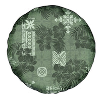 Hawaii Tapa Spare Tire Cover Hibiscus Mix Hawaiian Quilt Patches - Sage Green - Wonder Print Shop