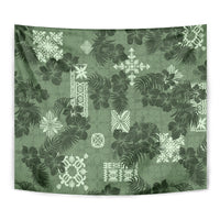 Hawaii Tapa Tapestry Hibiscus Mix Hawaiian Quilt Patches - Sage Green - Wonder Print Shop