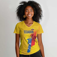 Ecuador Football Custom WC2026 Women V-Neck T-Shirt Historical Symbols - Wonder Print Shop