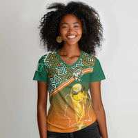 Ivory Coast Football Tribal Patterns Women V-Neck T-Shirt WC2026 - Wonder Print Shop