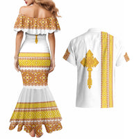 Habesha Motifs Ethiopia Couples Matching Mermaid Dress and Hawaiian Shirt Tilet White Gold