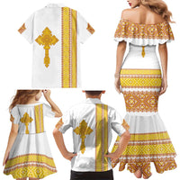 Habesha Motifs Ethiopia Family Matching Mermaid Dress and Hawaiian Shirt Tilet White Gold