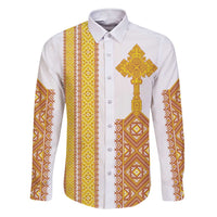 Habesha Motifs Ethiopia Family Matching Short Sleeve Bodycon Dress and Hawaiian Shirt Tilet White Gold
