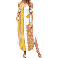 Habesha Motifs Ethiopia Family Matching Summer Maxi Dress and Hawaiian Shirt Tilet White Gold