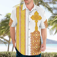 Habesha Motifs Ethiopia Hawaiian Shirt Tilet White Gold