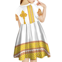 Habesha Motifs Ethiopia Kid Short Sleeve Dress Tilet White Gold