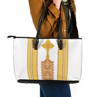 Habesha Motifs Ethiopia Leather Tote Bag Tilet White Gold