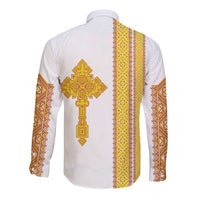 Habesha Motifs Ethiopia Long Sleeve Button Shirt Tilet White Gold