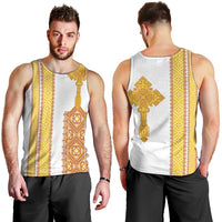 Habesha Motifs Ethiopia Men Tank Top Tilet White Gold