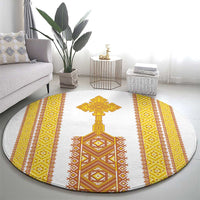 Habesha Motifs Ethiopia Round Carpet Tilet White Gold