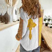Habesha Motifs Ethiopia Women Casual Shirt Tilet White Gold