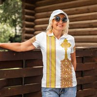 Habesha Motifs Ethiopia Women Polo Shirt Tilet White Gold