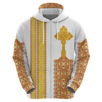 Habesha Motifs Ethiopia Zip Hoodie Tilet White Gold