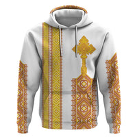 Habesha Motifs Ethiopia Zip Hoodie Tilet White Gold