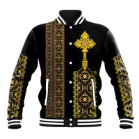 Habesha Motifs Ethiopia Baseball Jacket Tilet Black Gold