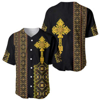 Habesha Motifs Ethiopia Baseball Jersey Tilet Black Gold