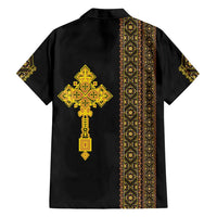 Habesha Motifs Ethiopia Family Matching Off Shoulder Short Dress and Hawaiian Shirt Tilet Black Gold