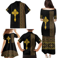 Habesha Motifs Ethiopia Family Matching Puletasi and Hawaiian Shirt Tilet Black Gold