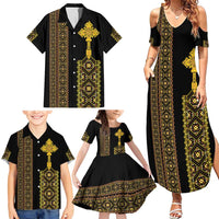 Habesha Motifs Ethiopia Family Matching Summer Maxi Dress and Hawaiian Shirt Tilet Black Gold