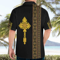 Habesha Motifs Ethiopia Hawaiian Shirt Tilet Black Gold