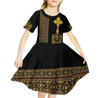 Habesha Motifs Ethiopia Kid Short Sleeve Dress Tilet Black Gold