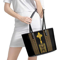 Habesha Motifs Ethiopia Leather Tote Bag Tilet Black Gold