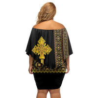 Habesha Motifs Ethiopia Off Shoulder Short Dress Tilet Black Gold