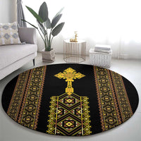 Habesha Motifs Ethiopia Round Carpet Tilet Black Gold