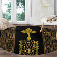Habesha Motifs Ethiopia Round Carpet Tilet Black Gold