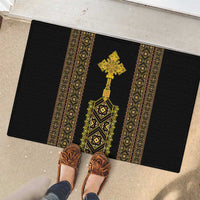 Habesha Motifs Ethiopia Rubber Doormat Tilet Black Gold