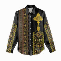 Habesha Motifs Ethiopia Women Casual Shirt Tilet Black Gold