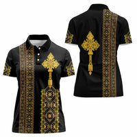 Habesha Motifs Ethiopia Women Polo Shirt Tilet Black Gold