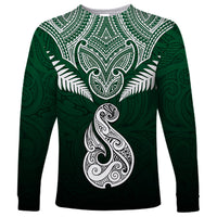 Peronsalised New Zealand Long Sleeve Shirt Hei Matau Mix Silver Fern Basic - Wonder Print Shop