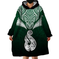 Personalised New Zealand Wearable Blanket Hoodie Hei Matau Mix Silver Fern Basic - Wonder Print Shop