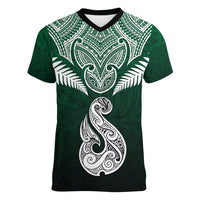 Personalised New Zealand Women V Neck T Shirt Hei Matau Mix Silver Fern Basic - Wonder Print Shop