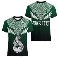 Personalised New Zealand Women V Neck T Shirt Hei Matau Mix Silver Fern Basic - Wonder Print Shop