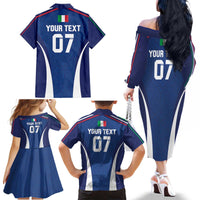 Italy Football 2024 Custom Family Matching Off The Shoulder Long Sleeve Dress and Hawaiian Shirt Gli Azzurri - Renaissance Inspired - Wonder Print Shop
