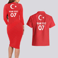 Turkiye Football 2024 Custom Couples Matching Long Sleeve Bodycon Dress and Hawaiian Shirt Crescent-Stars Basic Style LT7 - Wonder Print Shop