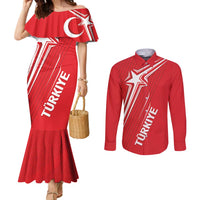 Turkiye Football 2024 Custom Couples Matching Mermaid Dress and Long Sleeve Button Shirt Crescent-Stars Basic Style