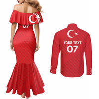 Turkiye Football 2024 Custom Couples Matching Mermaid Dress and Long Sleeve Button Shirt Crescent-Stars Basic Style