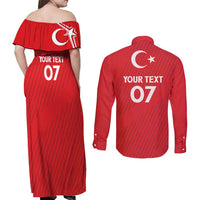 Turkiye Football 2024 Custom Couples Matching Off Shoulder Maxi Dress and Long Sleeve Button Shirt Crescent-Stars Basic Style LT7 - Wonder Print Shop